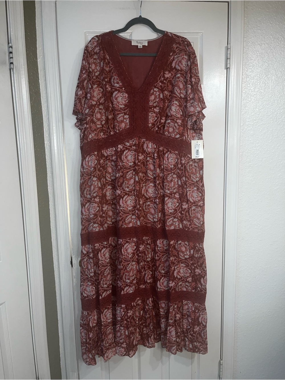NWT Nurture by Lamaze Rust Floral V-Neck Maxi Dress